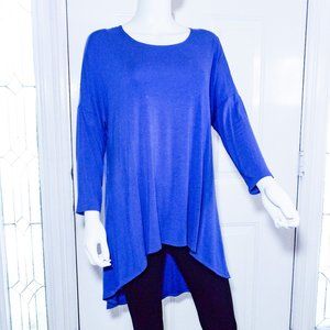 AZULES BLUE SCOOP NECK 3/4 SLEEVE HI-LOW TUNIC - MEDIUM